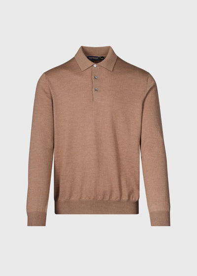 Long Sleeve Merino Wool Polo Shirt - Camel