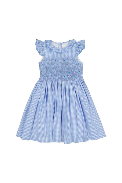 Tulip Frilled Cap Sleeve Smocked Dress - Blue Gingham