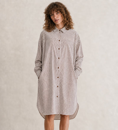 Pin Stripe Shirt Dress - Brown