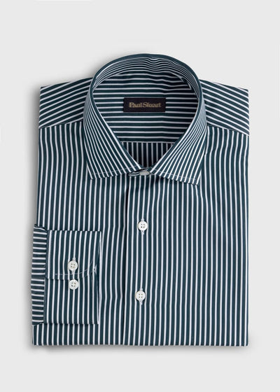 Silky Cotton Stripe Sport Shirt - Hunter Green - Collared Shirt