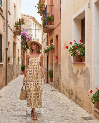 Printed Square Neck Midi Dress