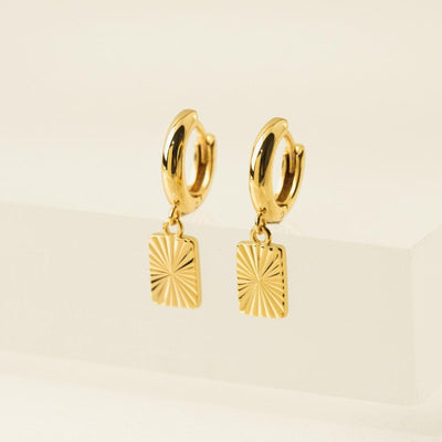 Rectangle Fluted Huggie Drop Hoop Earrings