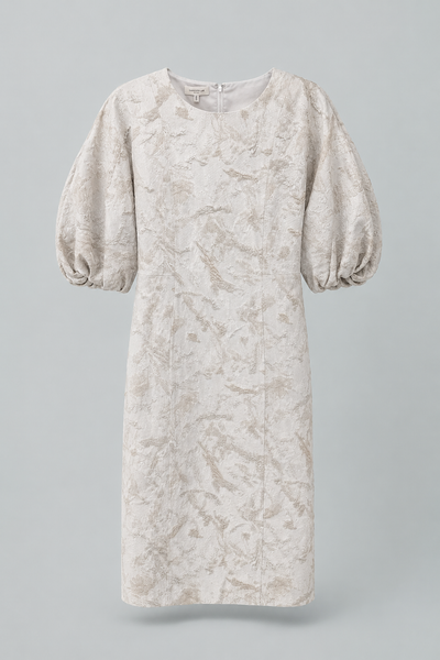 Speckled Glaze Jacquard Balloon Sleeve Dress - Pearl Multi