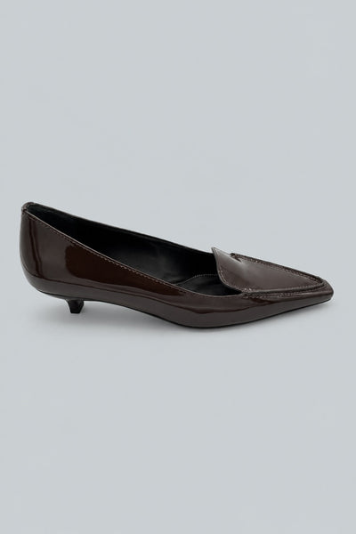 Patent Loafer Pumps - Dark Brown