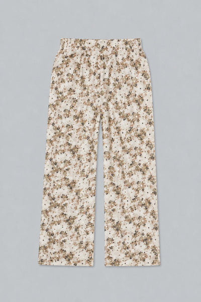 Floral Wide Leg Pants - Tan Combo