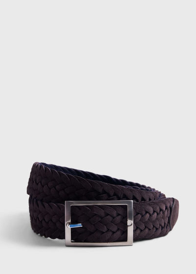 Woven Suede and Wool Reversible Belt - Dark Brown