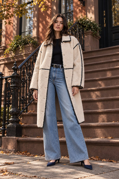 Reversible Faux Shearling Coat - Gray Combo