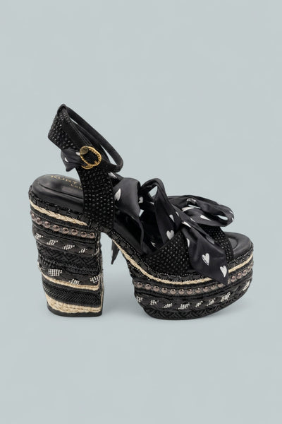 London Chelsea Scarf Platform Sandals - Charcoal
