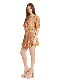 Kayla Pleated Short-Sleeve Top - Feminine Foliage