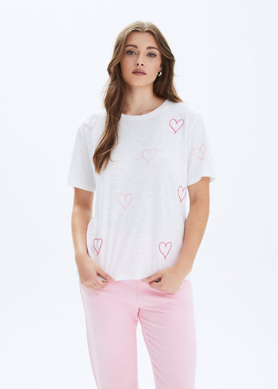 Heart Stitch Wide T-Shirt - White