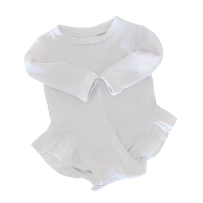Long Sleeve Ruffle No-Snap Peasy - White - Bodysuit