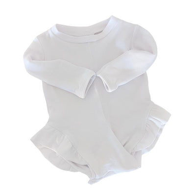 Long Sleeve Ruffle No-Snap Peasy - White