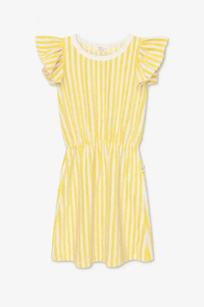 Toweling stripe ruffle dress - Yellow