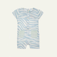 Linen Blue Zebra Baby Romper - Natural/sterling Blue