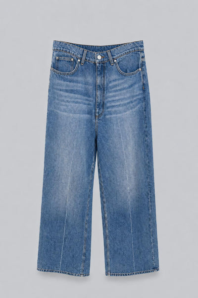Faded Wide-Leg High-Rise Denim Jeans - Vintage Blue
