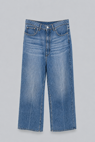 Faded Wide-Leg High-Rise Denim Jeans - Vintage Blue