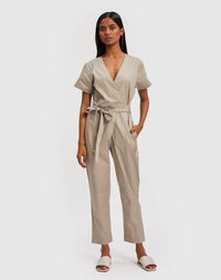 Cropped Wrap Jumpsuit - Poplin Ecru