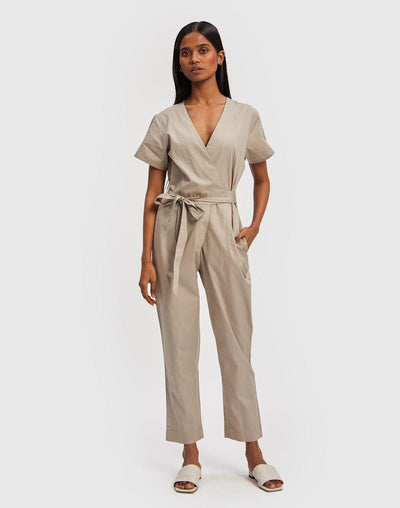 Cropped Wrap Jumpsuit - Poplin Ecru