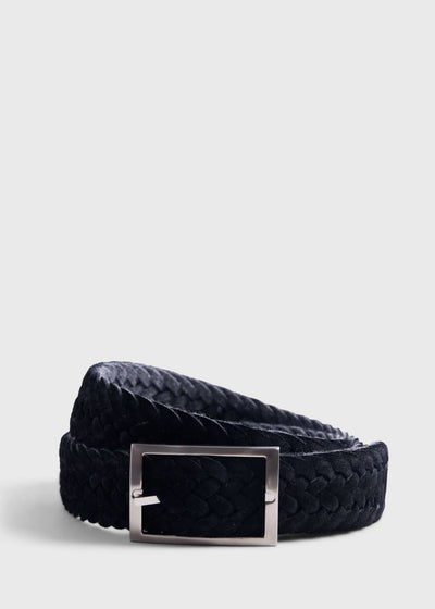 Woven Suede and Wool Reversible Belt - Black
