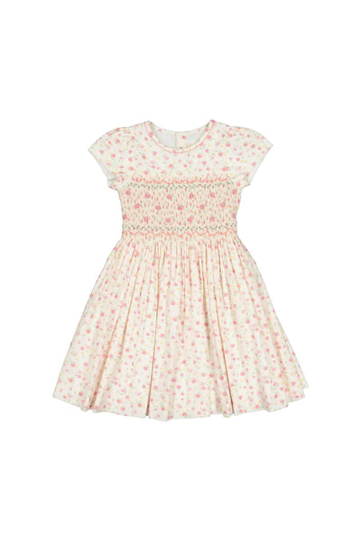 Violette Short Puff Sleeves Smocked Dress - Poppy Pink