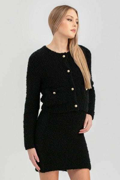 COURCHEVEL Maternity Cardigan In Bouclé Knit - Black