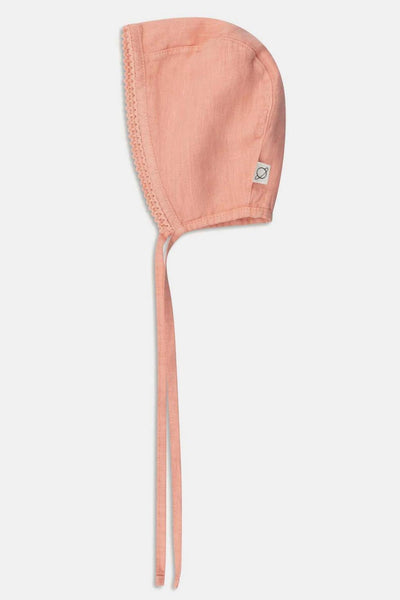 Linen lace baby bonnet - Coral