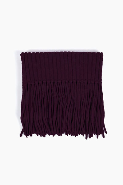 Ribbed Baby Alpaca Fringe Scarf - Aubergine