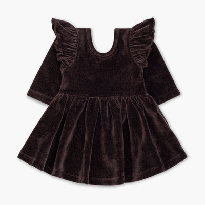 Velour Long Sleeve Ruffle Let's Dance Dress - Black