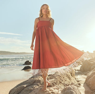 Gavin Beaded Fringe Midi Dress - Rhubarb - Dresses
