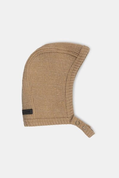 Organic rib baby bonnet - Camel