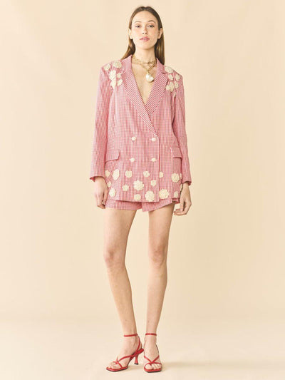 Meredith Blazer x Rainey Collaboration - Red Gingham with Cream Crochet Appliqué