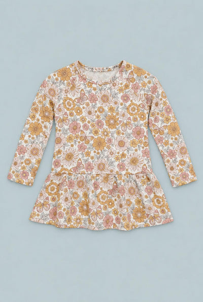 Retro Vintage Flowers Ruffle Bottom Tee - Kim's Calling