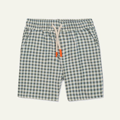 Recycled Cotton Gingham Kid Shorts - Natural/faded Denim