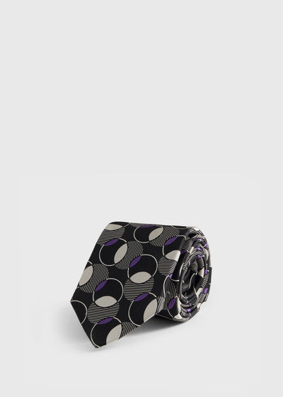 Circle Deco Woven Tie - Black/Grey/Purple