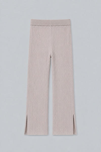 Cashmere Ribbed Pant With Slit - Cloud