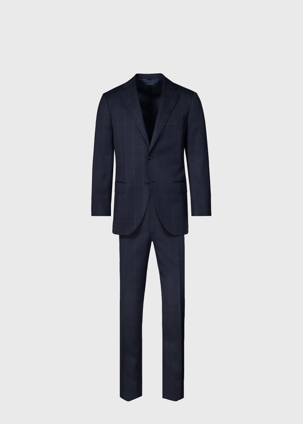 Wool Windowpane Suit - Navy - Suit