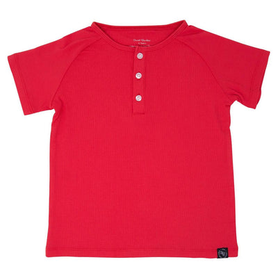 Short Sleeve Raglan Henley - Lollipop Red Ribbed - Henley