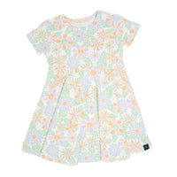 Swirly Girl Short Sleeve Dress - Groovy Flowers