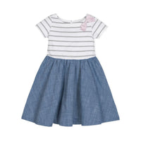 Short Sleeve Organic Knit Skater Dress - White and Gray Stripe