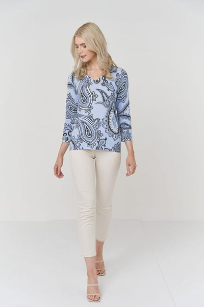 Pippa Paisley V Neck - Zenith Blue
