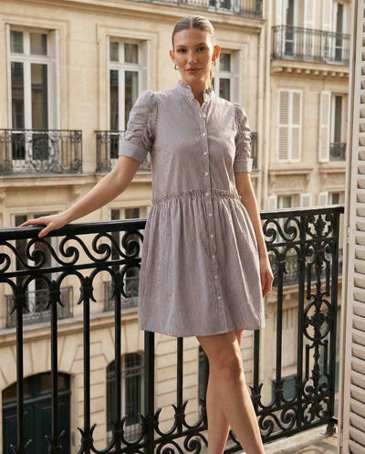 Veronica Dress - Brown-stripe