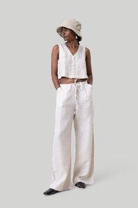 Wide Leg Linen Pants - Linen Check