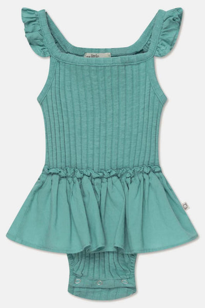 Rib ruffle baby romper - Green