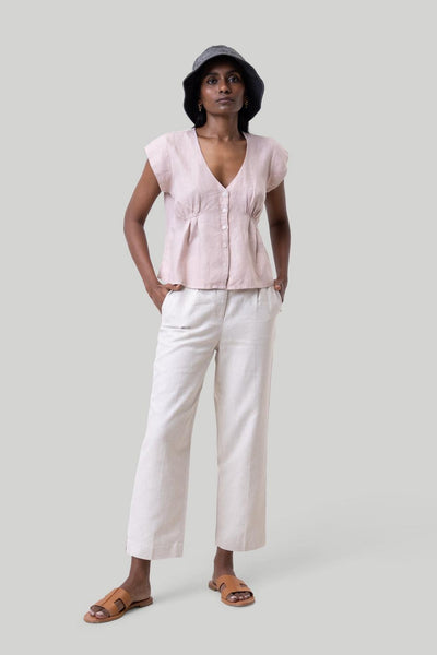 Deep V-neck Top - Hemp Pink