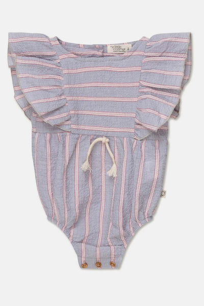 Seersucker stripe ruffle baby romper