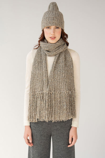 Ribbed Baby Alpaca Fringe Scarf - Ivory Marl