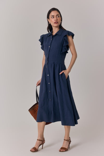 Ruffle Shirt Dress - Marine