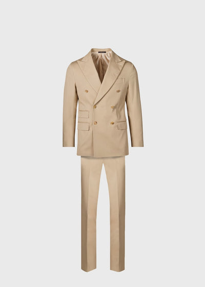 Cotton Double Breasted Suit - Tan - Suit
