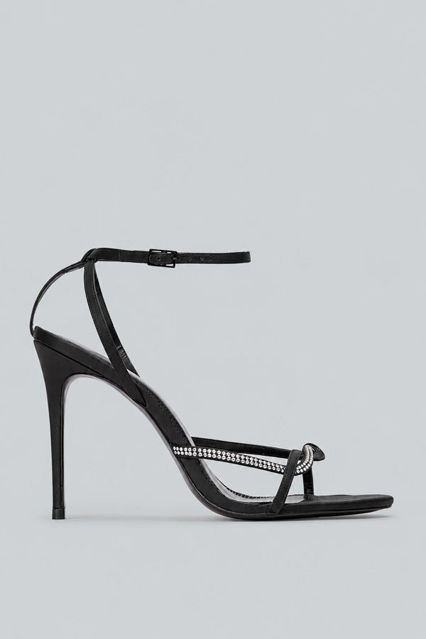 Women's Embellished Sandals - Black Satin
