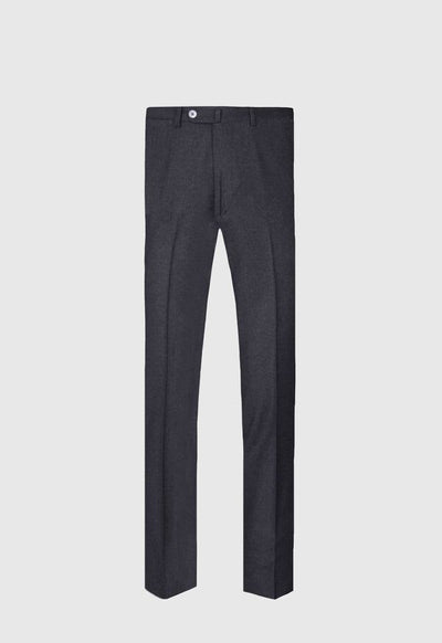 Solid Flannel Manhattan Plain Front Pant - Dark Grey - Trouser